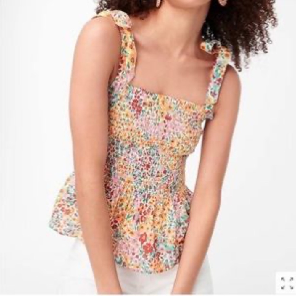 JCrew Smocked Top Medium Floral Pop Tie Shoulder Flowers